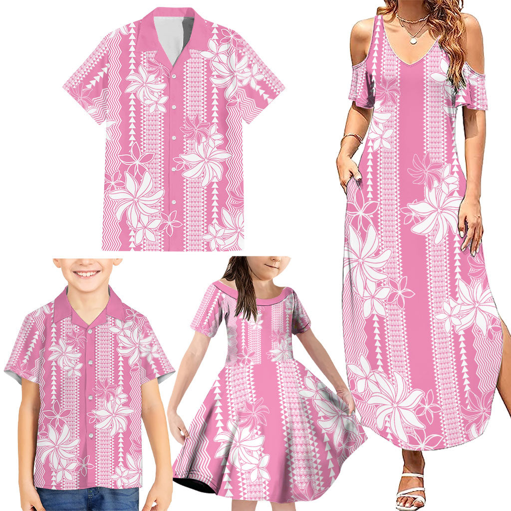 Hawaii Kakau Tribal Family Matching Summer Maxi Dress and Hawaiian Shirt With Pink Tiare LT05 - Polynesian Pride