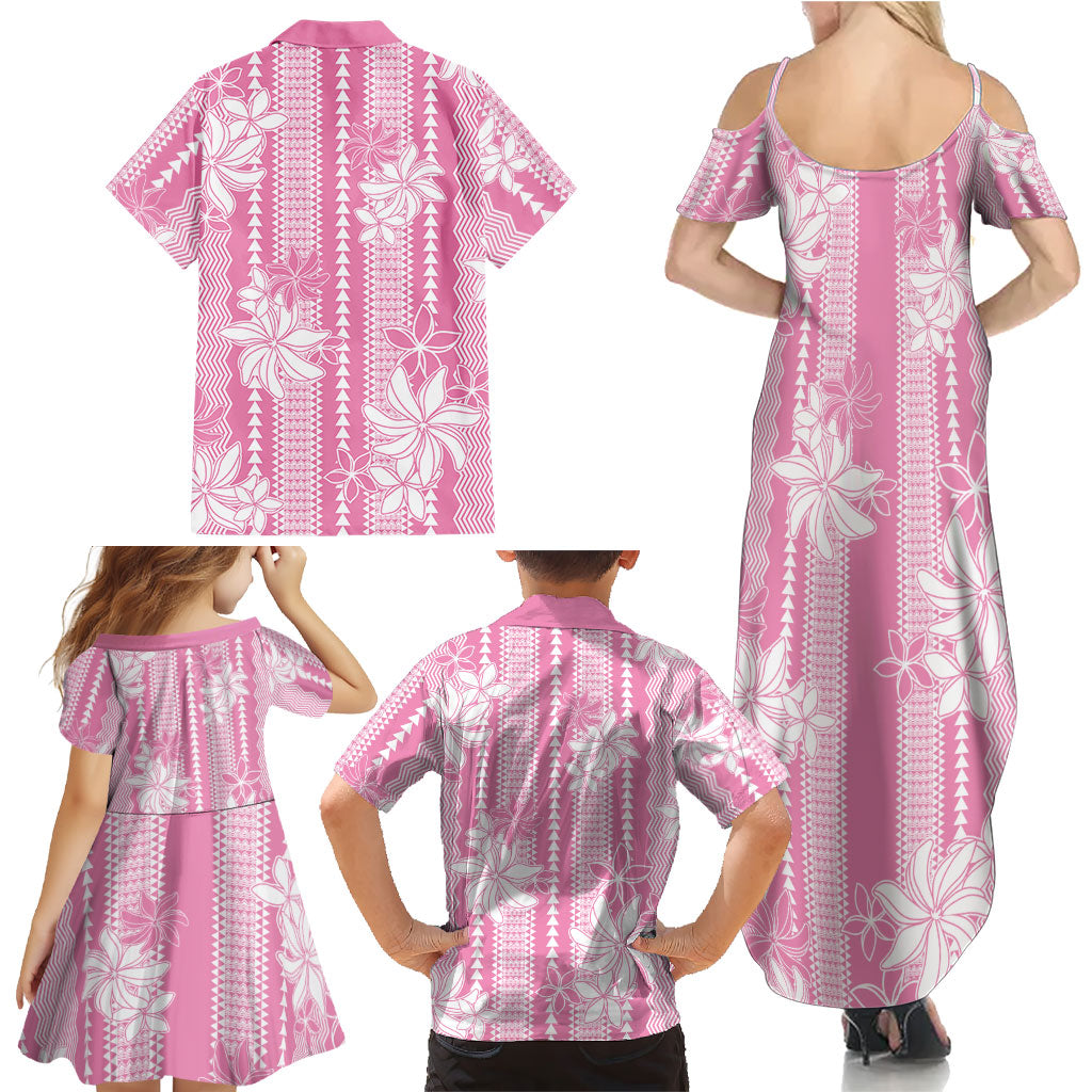 Hawaii Kakau Tribal Family Matching Summer Maxi Dress and Hawaiian Shirt With Pink Tiare LT05 - Polynesian Pride