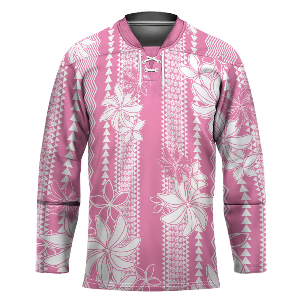Hawaii Kakau Tribal Hockey Jersey With Pink Tiare LT05 Unisex Pink - Polynesian Pride