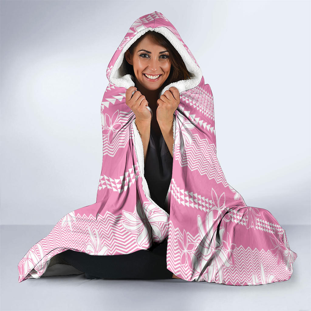 Hawaii Kakau Tribal Hooded Blanket With Pink Tiare