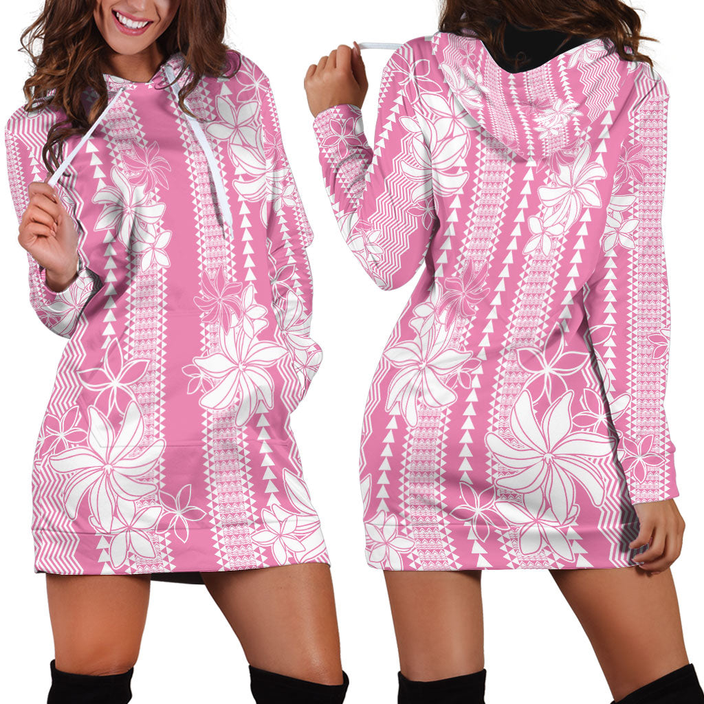 Hawaii Kakau Tribal Hoodie Dress With Pink Tiare