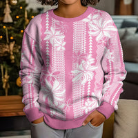 Hawaii Kakau Tribal Kid Ugly Christmas Sweater With Pink Tiare LT05 - Polynesian Pride