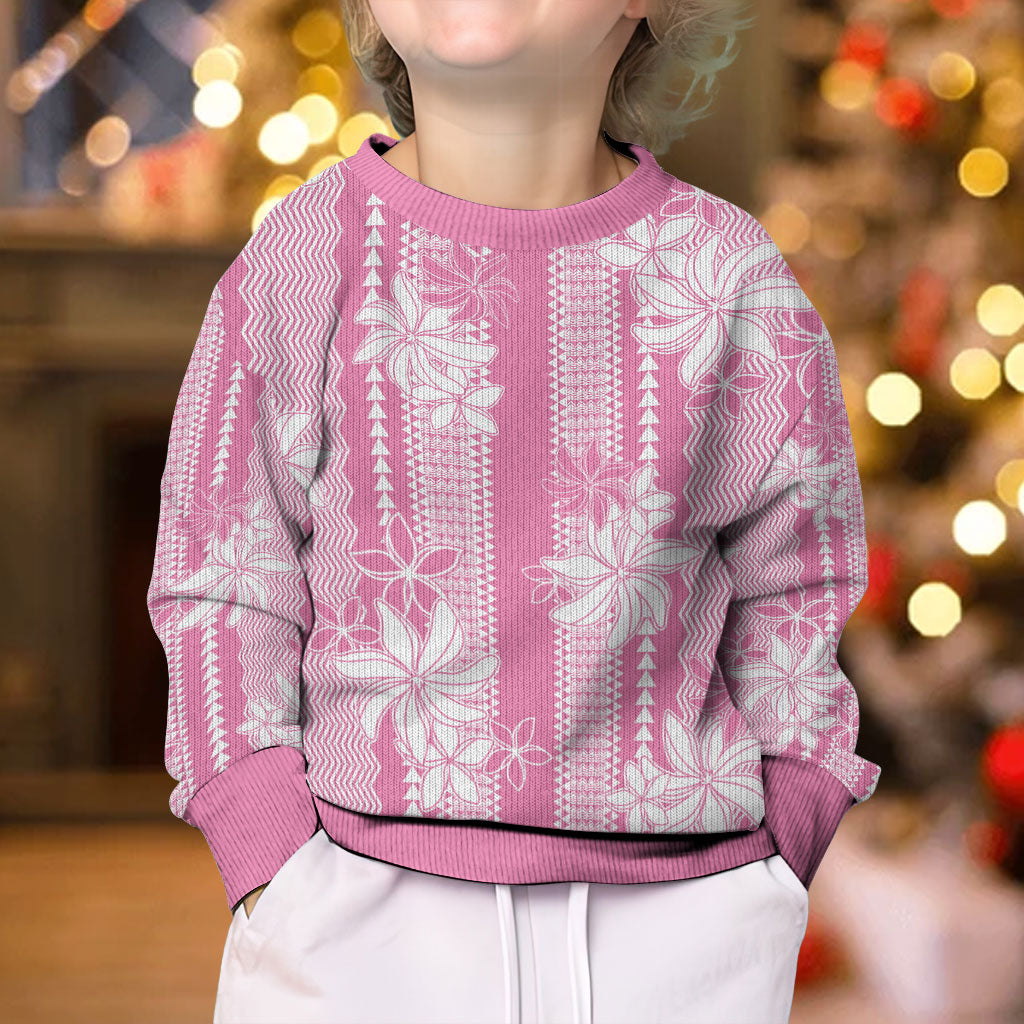Hawaii Kakau Tribal Kid Ugly Christmas Sweater With Pink Tiare LT05 - Polynesian Pride
