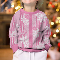 Hawaii Kakau Tribal Kid Ugly Christmas Sweater With Pink Tiare LT05 - Polynesian Pride