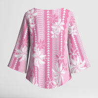 Hawaii Kakau Tribal Kimono Sleeve Blouse With Pink Tiare