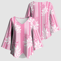 Hawaii Kakau Tribal Kimono Sleeve Blouse With Pink Tiare