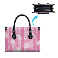 Hawaii Kakau Tribal Leather Bag With Pink Tiare
