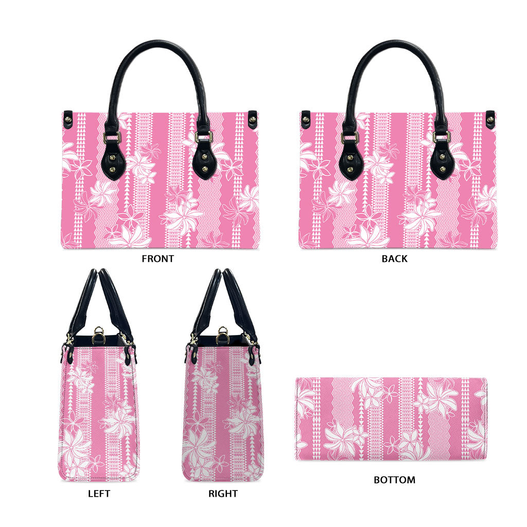 Hawaii Kakau Tribal Leather Bag With Pink Tiare