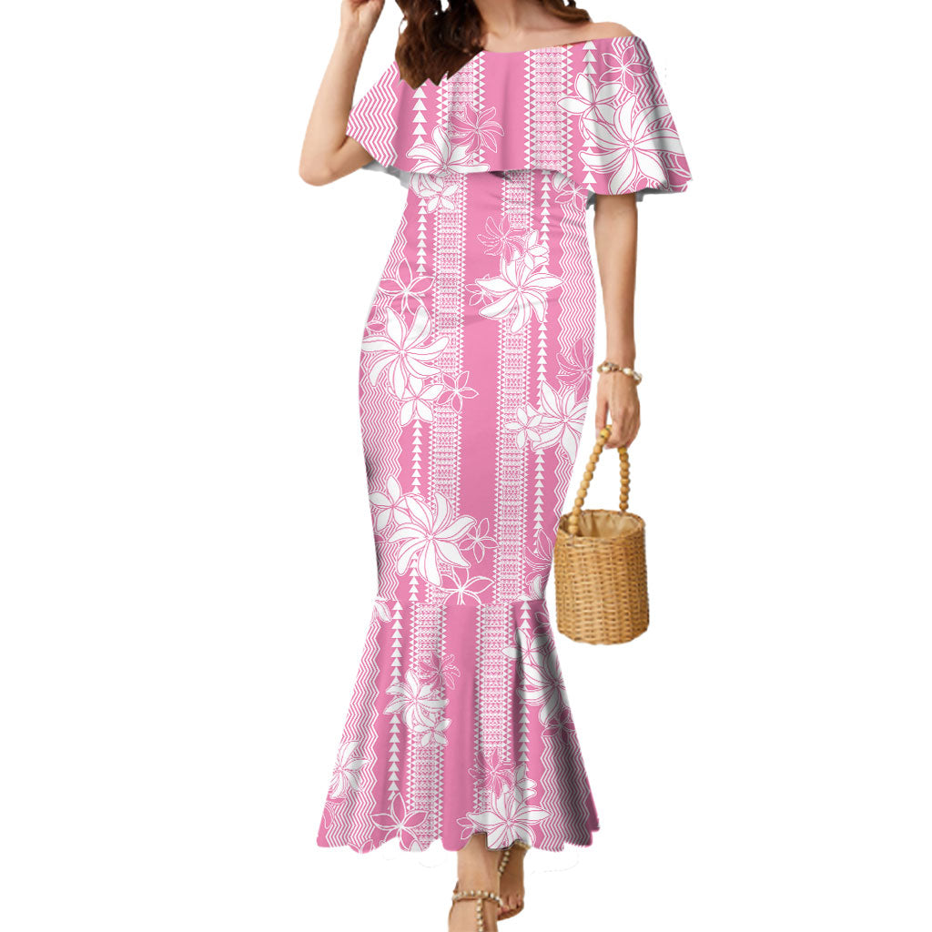 Hawaii Kakau Tribal Mermaid Dress With Pink Tiare