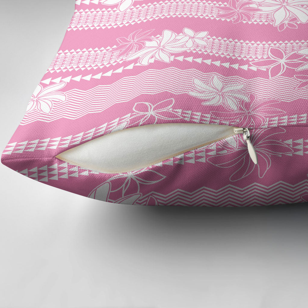 Hawaii Kakau Tribal Pillow Cover With Pink Tiare