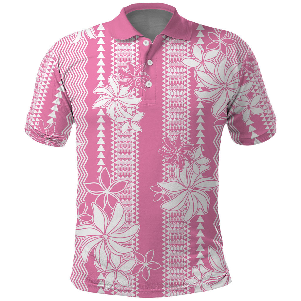 Hawaii Kakau Tribal Polo Shirt With Pink Tiare