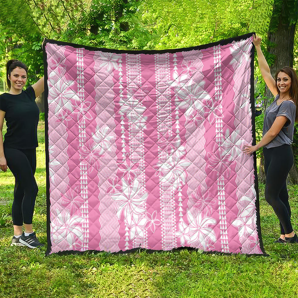 Hawaii Kakau Tribal Quilt With Pink Tiare