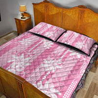 Hawaii Kakau Tribal Quilt Bed Set With Pink Tiare