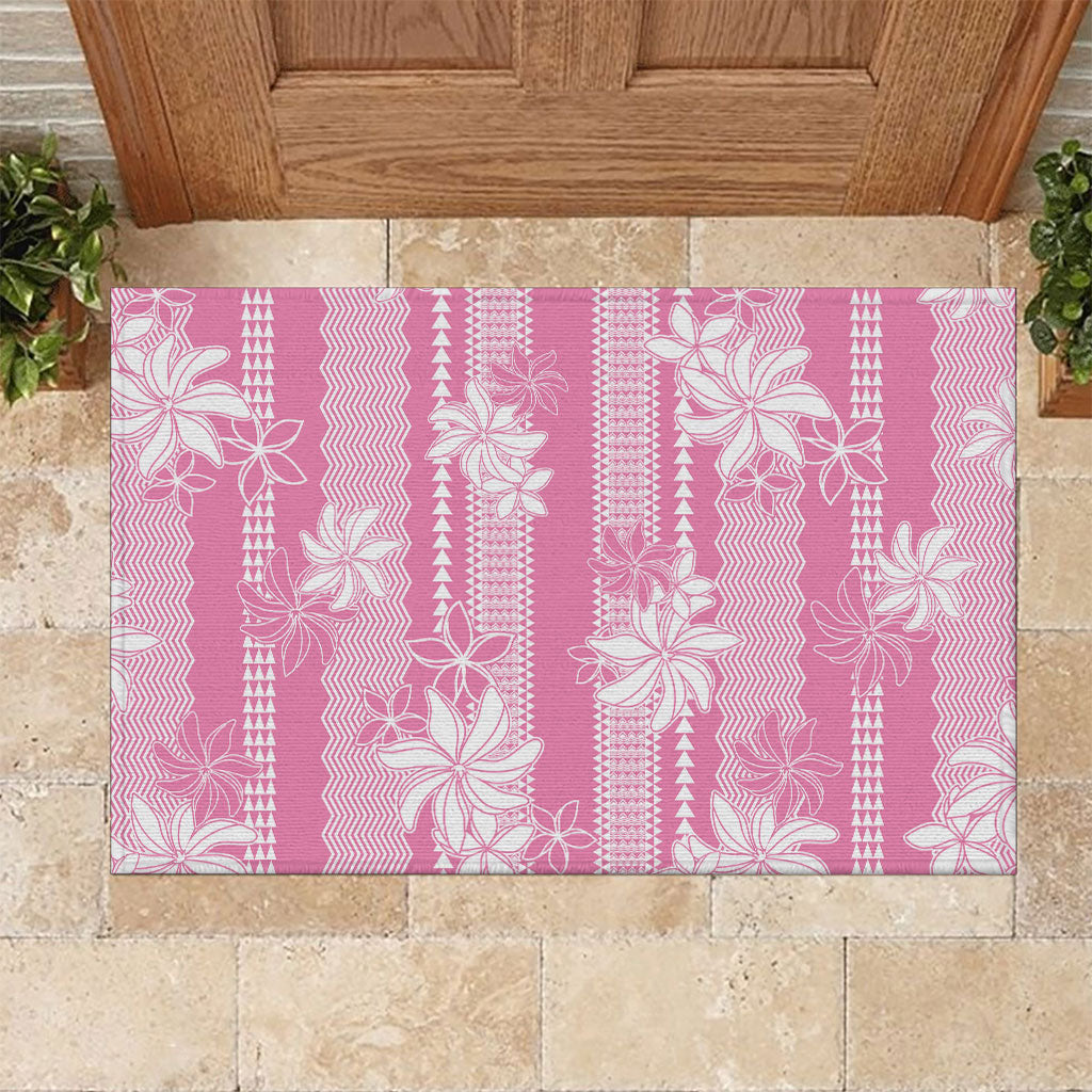 Hawaii Kakau Tribal Rubber Doormat With Pink Tiare LT05 Pink - Polynesian Pride