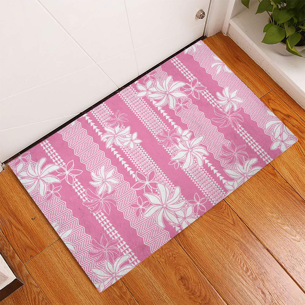 Hawaii Kakau Tribal Rubber Doormat With Pink Tiare