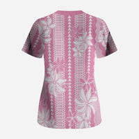 Hawaii Kakau Tribal Scrub Top With Pink Tiare