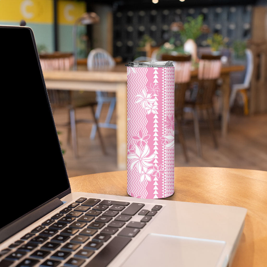 Hawaii Kakau Tribal Skinny Tumbler With Pink Tiare