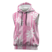 Hawaii Kakau Tribal Sleeveless Hoodie With Pink Tiare