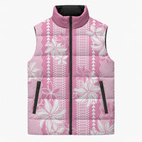 Hawaii Kakau Tribal Sleeveless Puffer Jacket With Pink Tiare