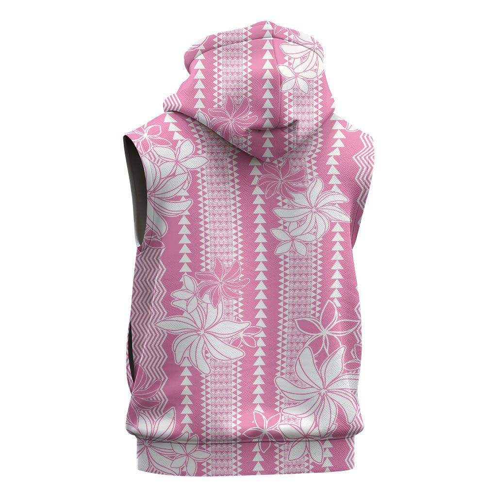 Hawaii Kakau Tribal Sleeveless Zip Hoodie With Pink Tiare