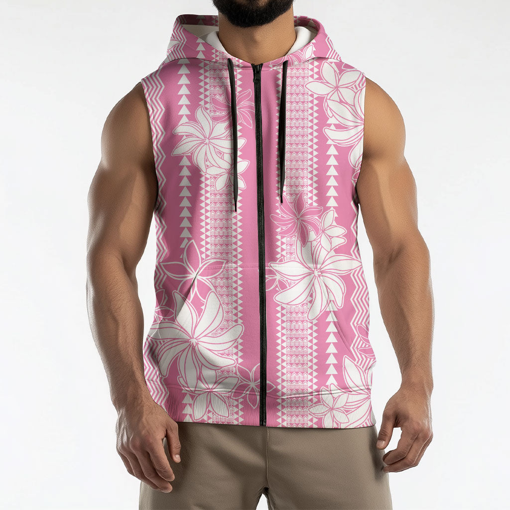 Hawaii Kakau Tribal Sleeveless Zip Hoodie With Pink Tiare