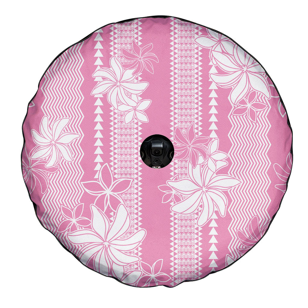 Hawaii Kakau Tribal Spare Tire Cover With Pink Tiare