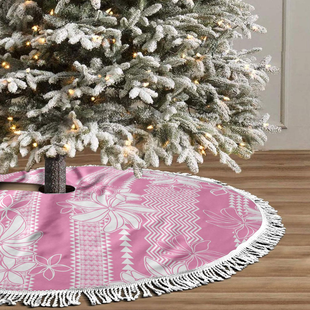 Hawaii Kakau Tribal Tree Skirt With Pink Tiare