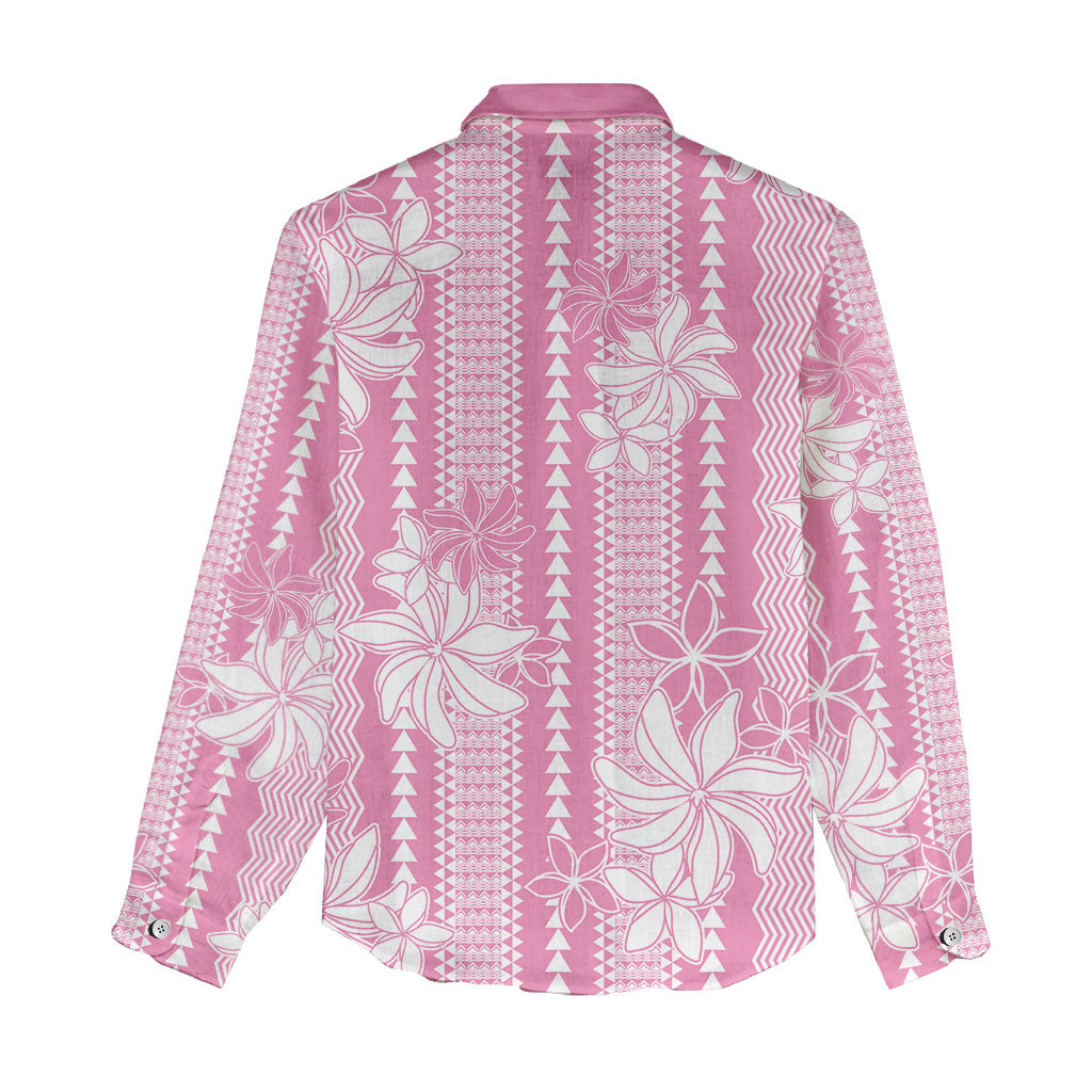 Hawaii Kakau Tribal Women Casual Shirt With Pink Tiare