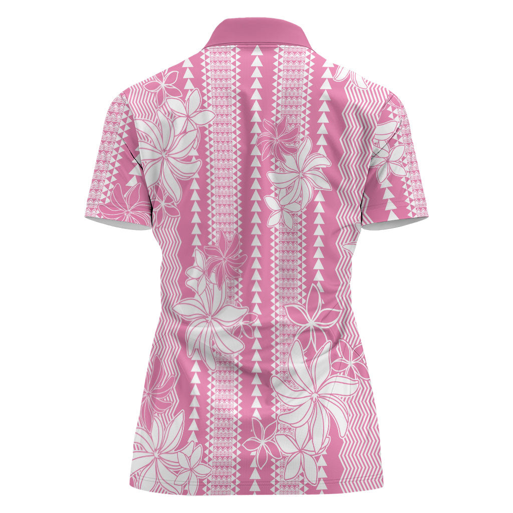 Hawaii Kakau Tribal Women Polo Shirt With Pink Tiare