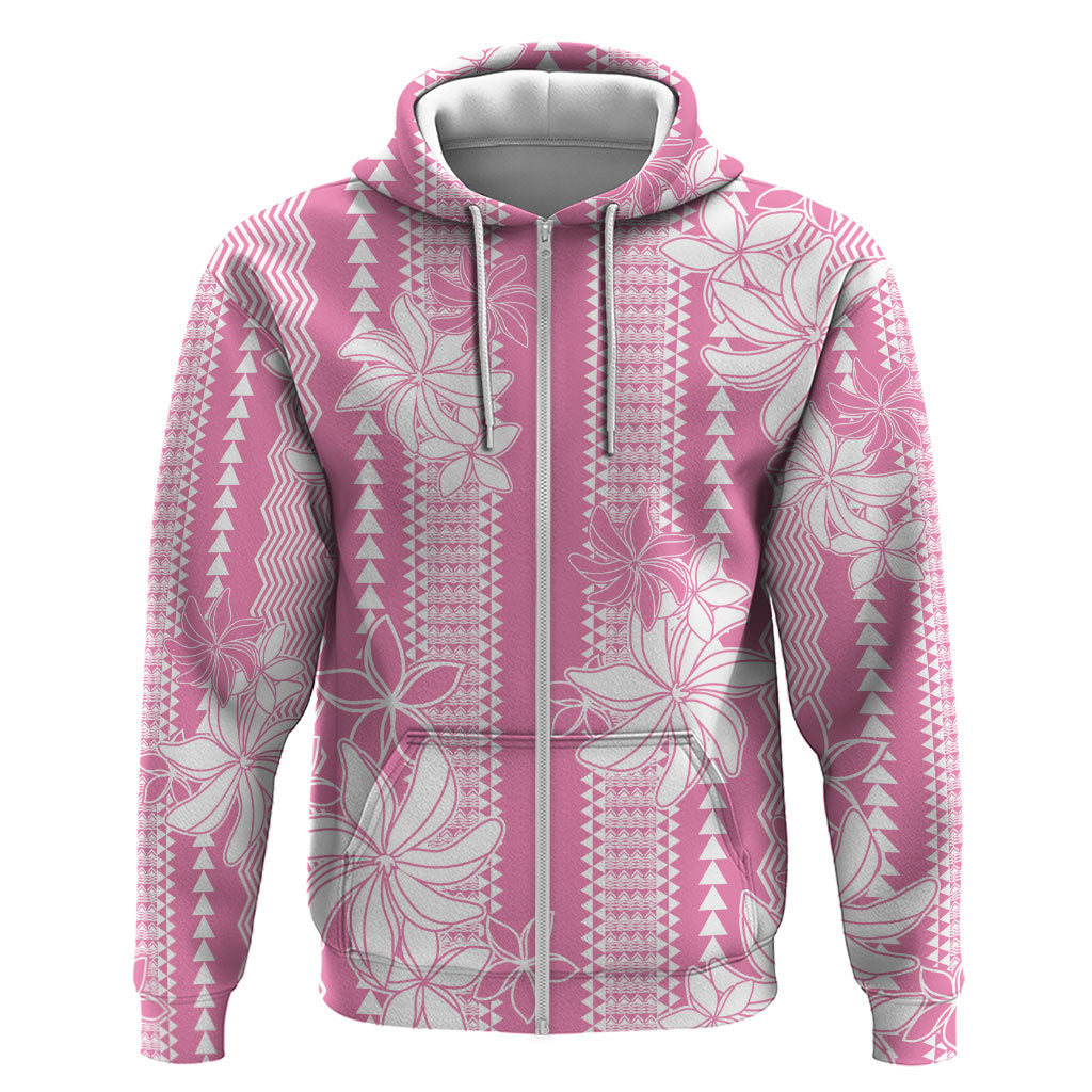 Hawaii Kakau Tribal Zip Hoodie With Pink Tiare