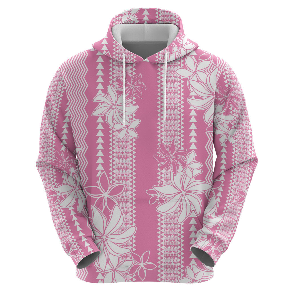 Hawaii Kakau Tribal Zip Hoodie With Pink Tiare