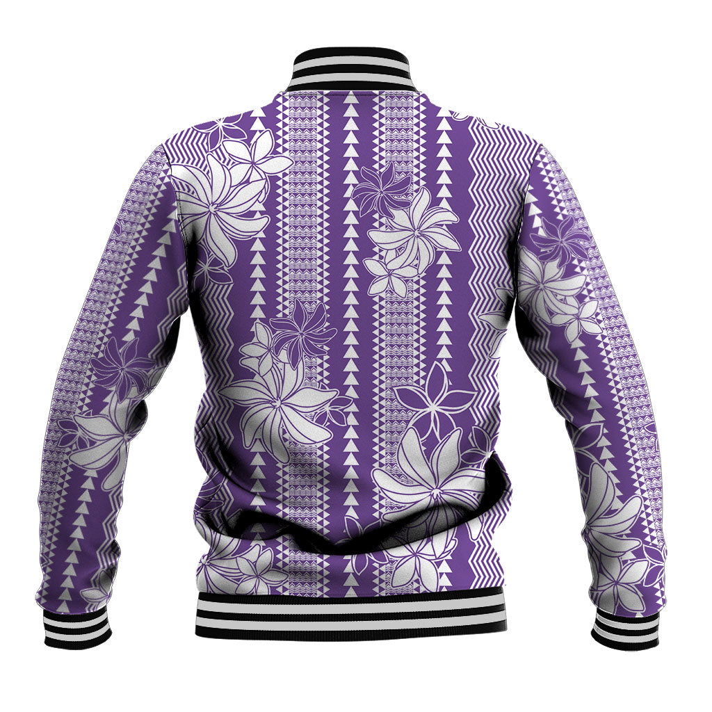 Hawaii Kakau Tribal Baseball Jacket With Purple Tiare