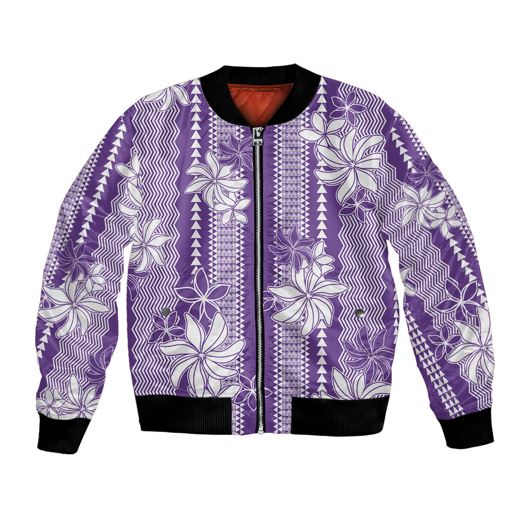 Hawaii Kakau Tribal Bomber Jacket With Purple Tiare