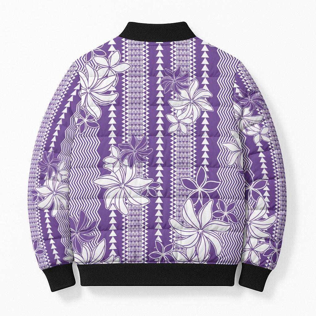 Hawaii Kakau Tribal Bomber Puffer Jacket With Purple Tiare