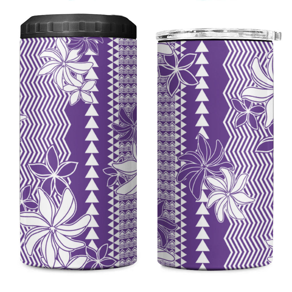 Hawaii Kakau Tribal 4 in 1 Can Cooler Tumbler With Purple Tiare