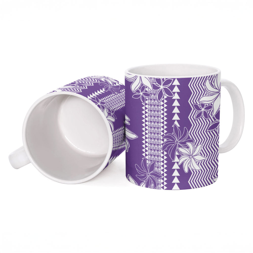 Hawaii Kakau Tribal Ceramic Mug With Purple Tiare