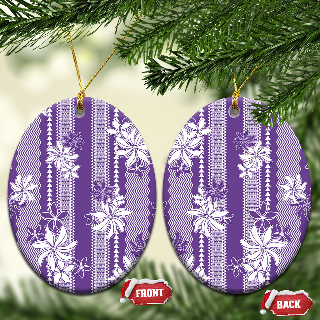Hawaii Kakau Tribal Ceramic Ornament With Purple Tiare