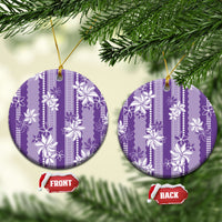 Hawaii Kakau Tribal Ceramic Ornament With Purple Tiare