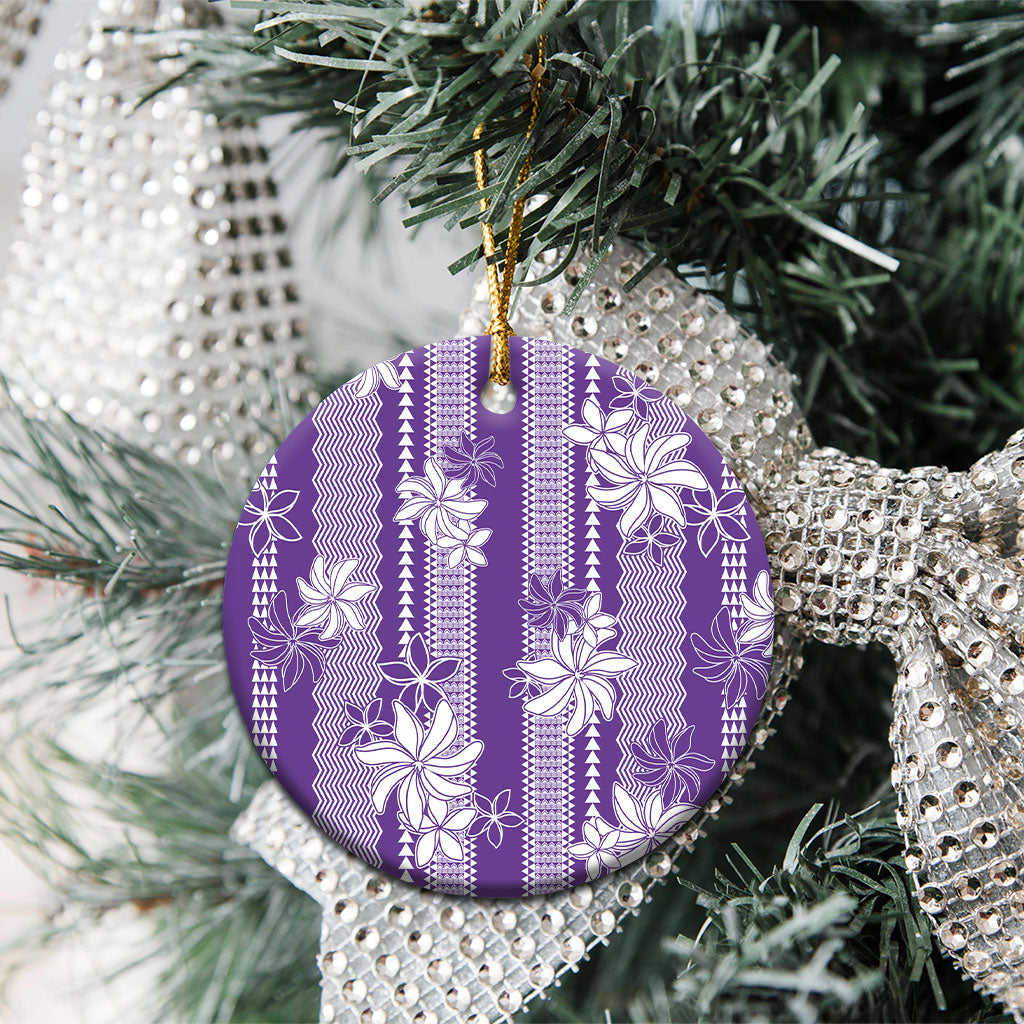Hawaii Kakau Tribal Ceramic Ornament With Purple Tiare