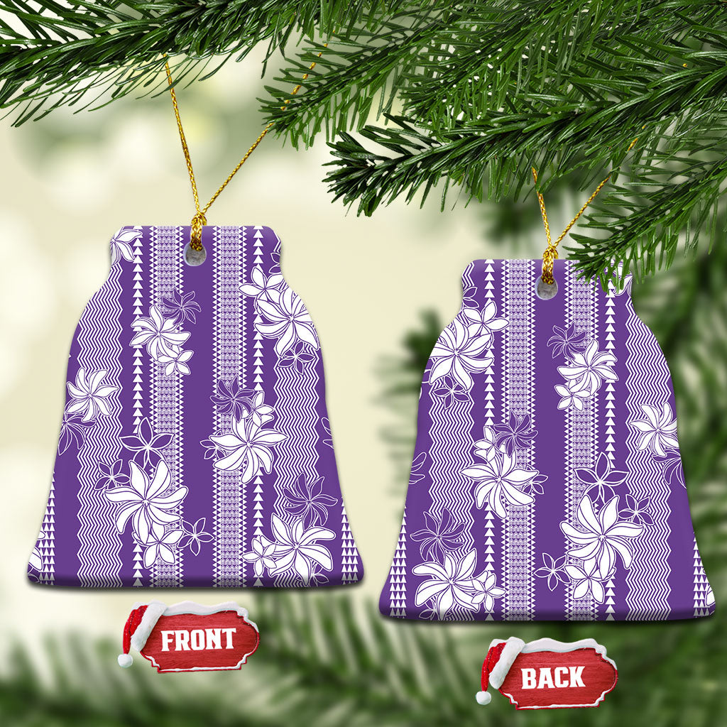 Hawaii Kakau Tribal Ceramic Ornament With Purple Tiare