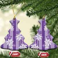 Hawaii Kakau Tribal Ceramic Ornament With Purple Tiare