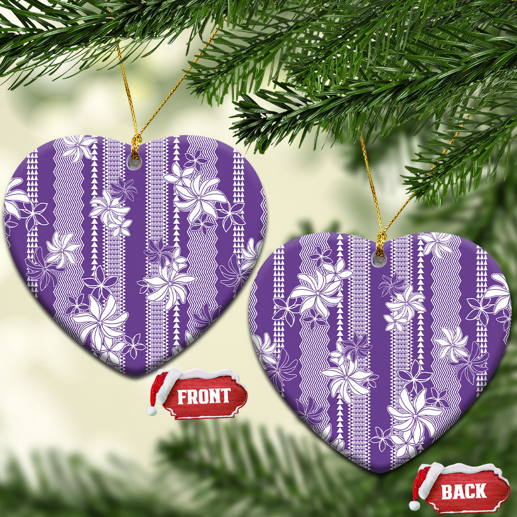 Hawaii Kakau Tribal Ceramic Ornament With Purple Tiare