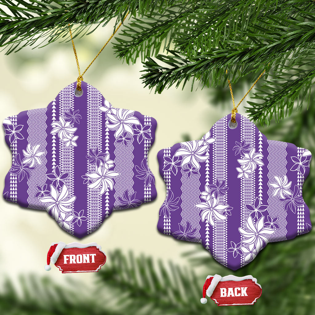 Hawaii Kakau Tribal Ceramic Ornament With Purple Tiare