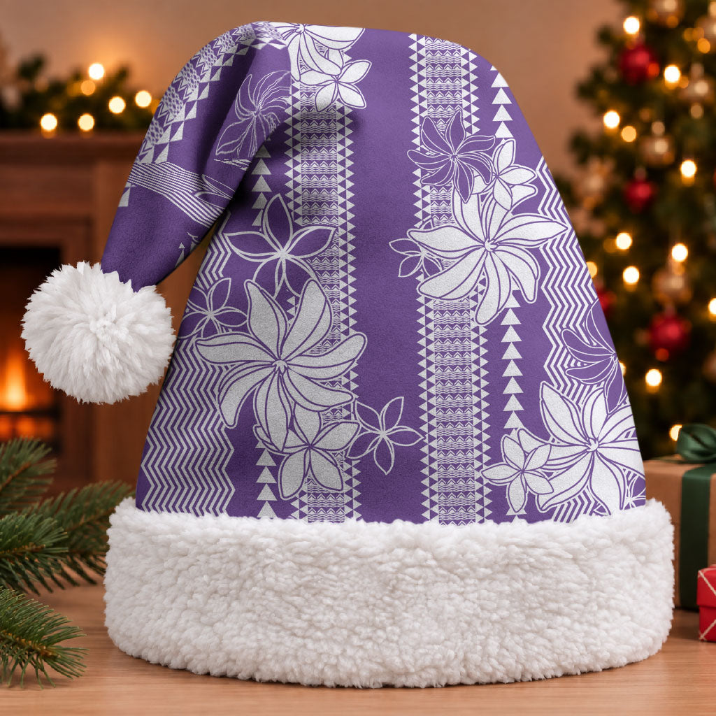 Hawaii Kakau Tribal Christmas Santa Hat With Purple Tiare LT05 With Fur Purple - Polynesian Pride