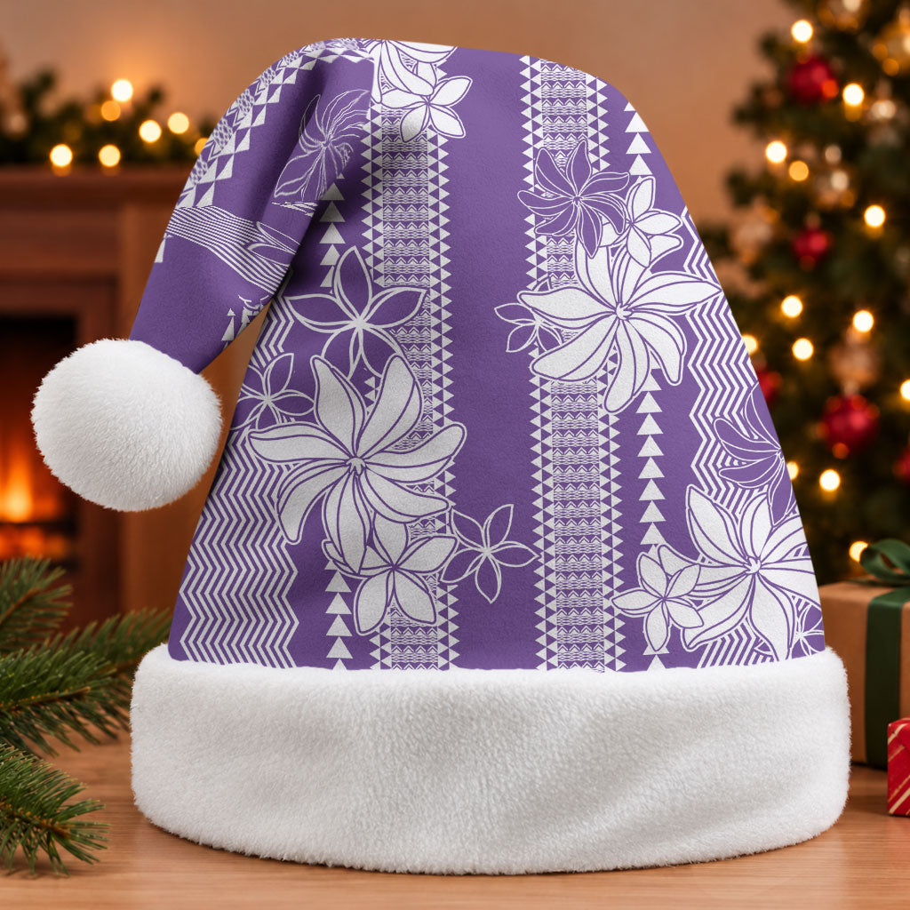 Hawaii Kakau Tribal Christmas Santa Hat With Purple Tiare LT05 Without Fur Purple - Polynesian Pride