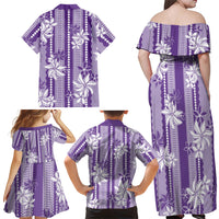 Hawaii Kakau Tribal Family Matching Off Shoulder Maxi Dress and Hawaiian Shirt With Purple Tiare LT05 - Polynesian Pride