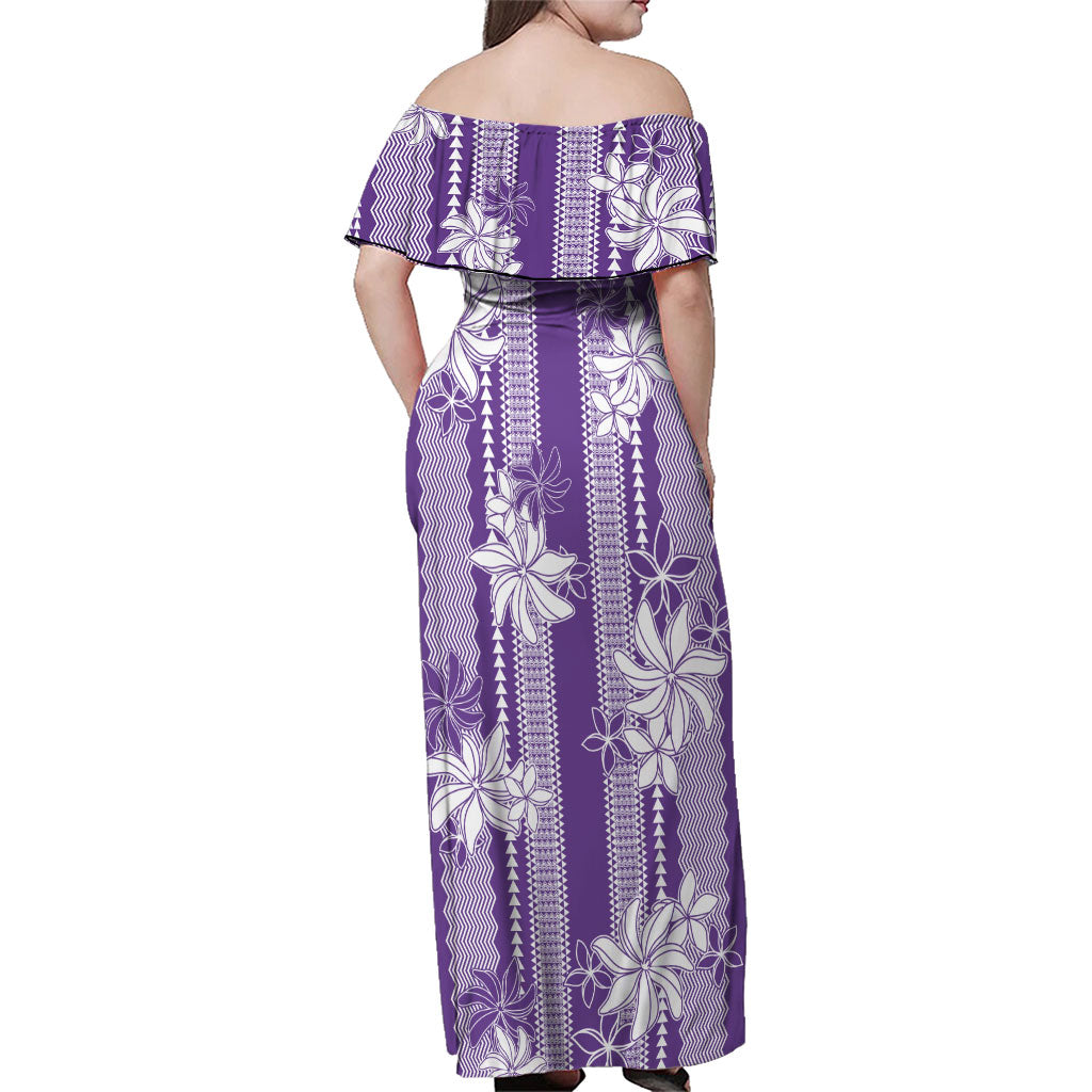 Hawaii Kakau Tribal Family Matching Off Shoulder Maxi Dress and Hawaiian Shirt With Purple Tiare LT05 - Polynesian Pride