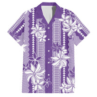 Hawaii Kakau Tribal Family Matching Off Shoulder Short Dress and Hawaiian Shirt With Purple Tiare LT05 Dad's Shirt - Short Sleeve Purple - Polynesian Pride