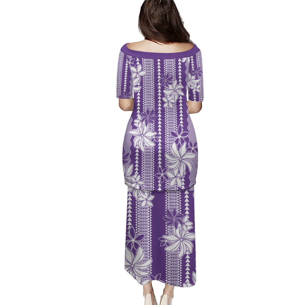 Hawaii Kakau Tribal Family Matching Puletasi and Hawaiian Shirt With Purple Tiare