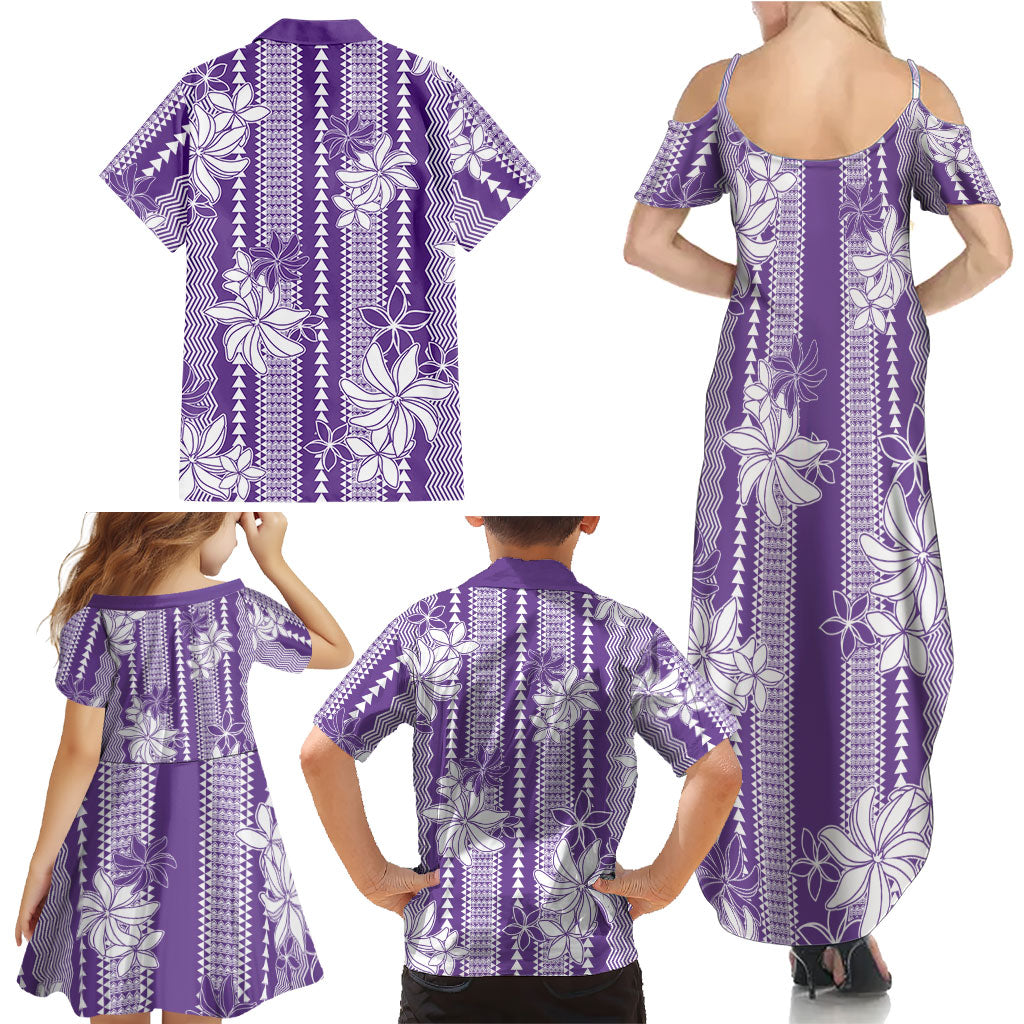 Hawaii Kakau Tribal Family Matching Summer Maxi Dress and Hawaiian Shirt With Purple Tiare LT05 - Polynesian Pride